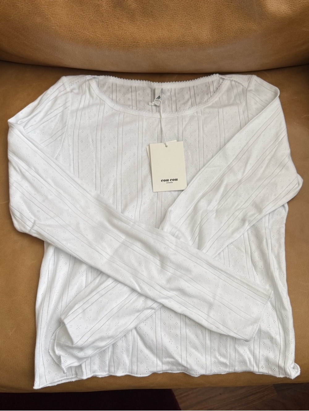 cou cou intimates white Long-Sleeve Pointelle Top - Picture 3 of 5